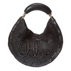 Chloé Summer Banana Raffia & Leather Hobo Bag, Black